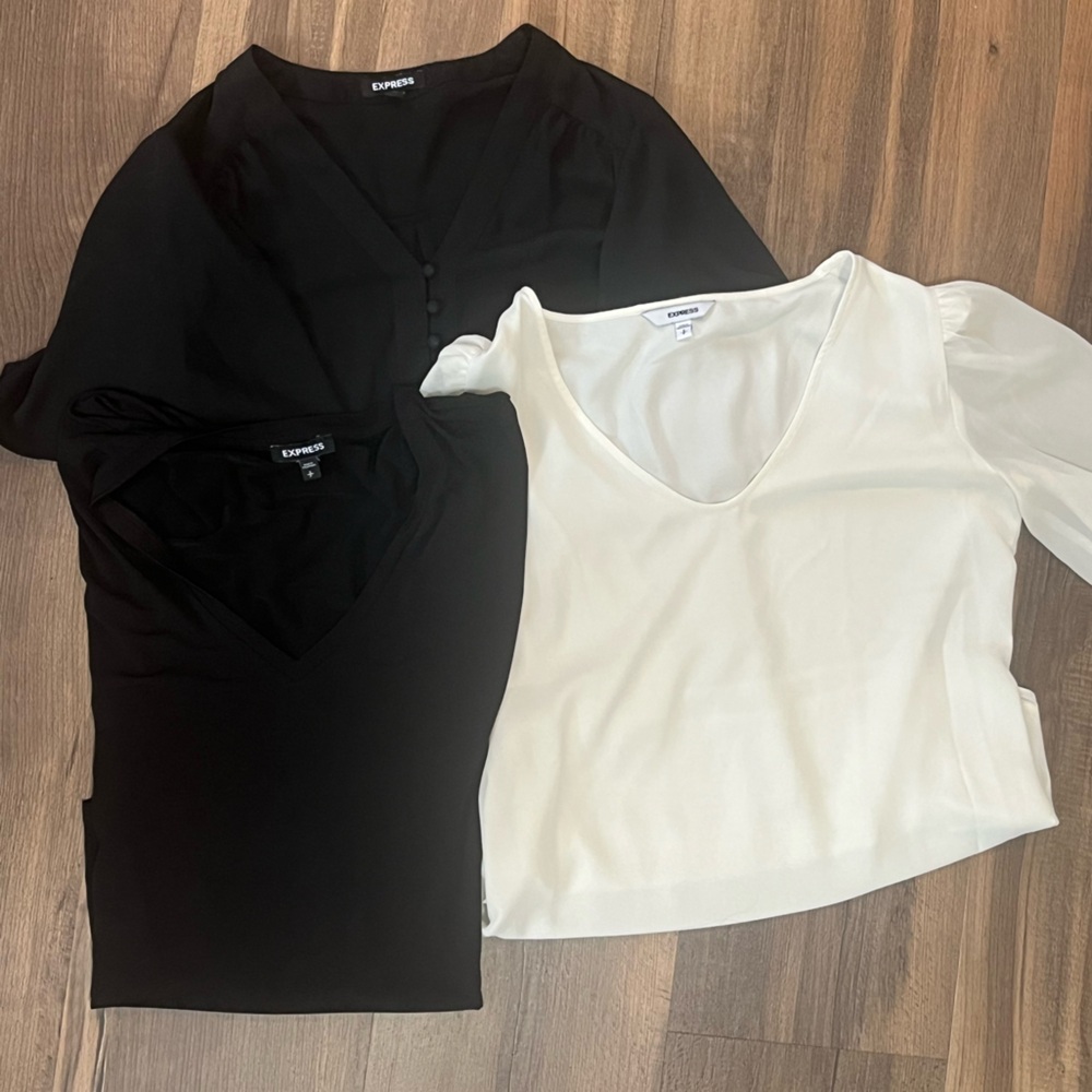 (3) express Women's Black Cream Blouses bundle lot business casual work school